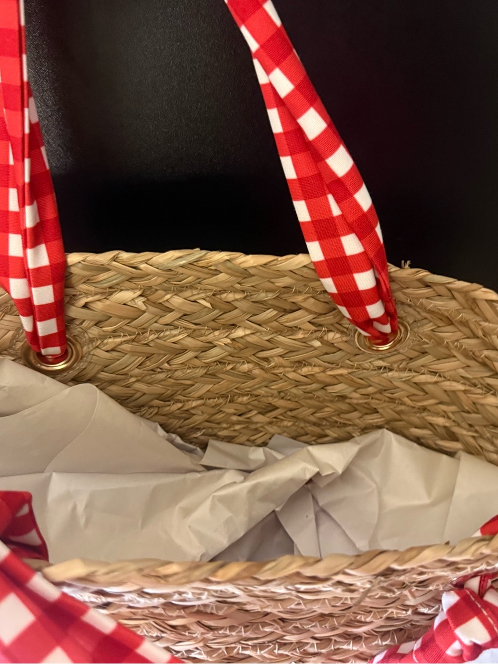 NWT Time and Tru Women's Seagrass Beach Tote, Natural/Red - Picture 7 of 8
